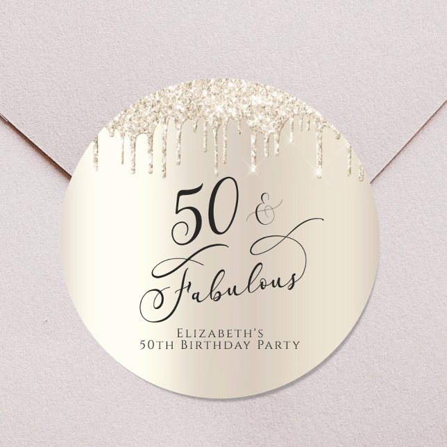 Gold Glitter Personalised 50th Birthday Classic Round Sticker (Creator Uploaded)