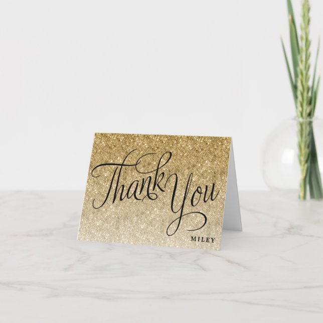 Gold Glitter Personalised Fancy Script Thank You (Front)