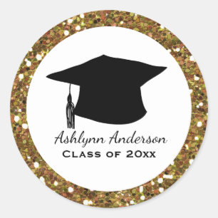Gold Glitter Personalised Graduation Classic Round Sticker