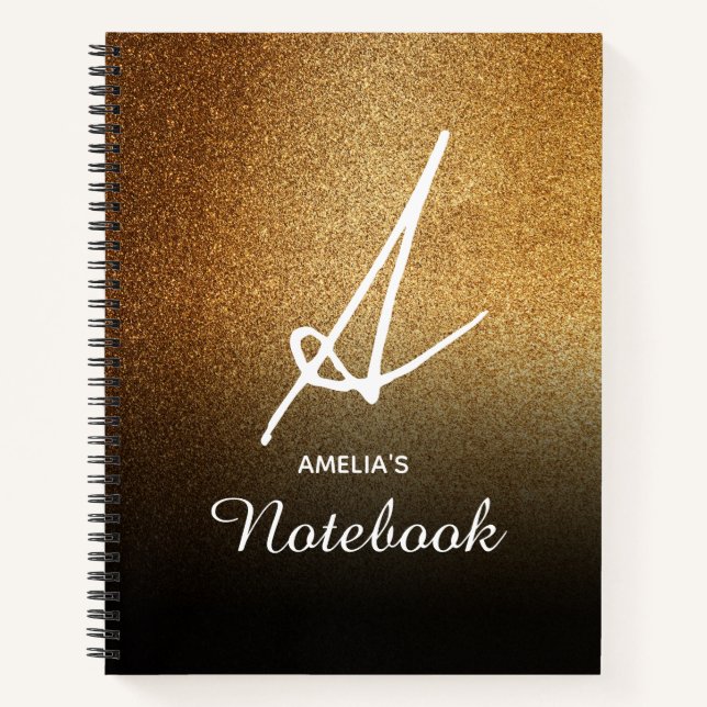 Gold Glitter Personalised Notebook (Front)