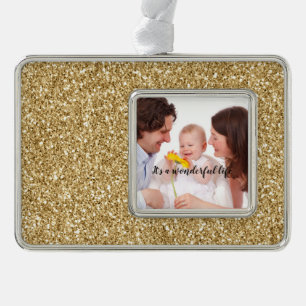 Gold Glitter Personalised Photo Silver Plated Framed Ornament