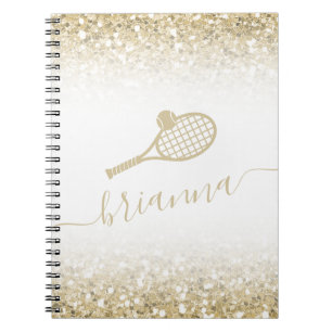 Gold Glitter Personalised Tennis Notebook