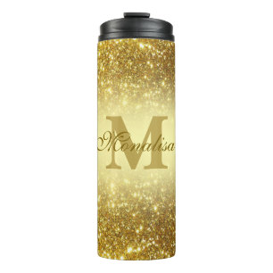 gold glitter personalised thermal tumbler