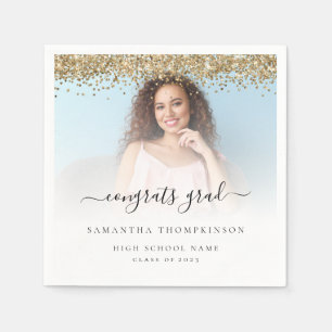 Gold Glitter Photo 2024 Congrats Graduation Napkin