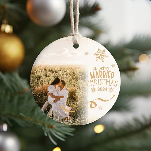 Gold Glitter  Photo A Very Married Christmas Ceramic Ornament (Creator Uploaded)