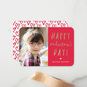 Gold Glitter Photo Classroom Happy Valentine’s Day Card