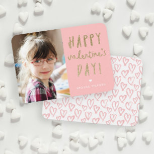 Gold Glitter Photo Classroom Happy Valentine’s Day Card