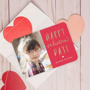 Gold Glitter Photo Classroom Valentine Faux Foil Note Card