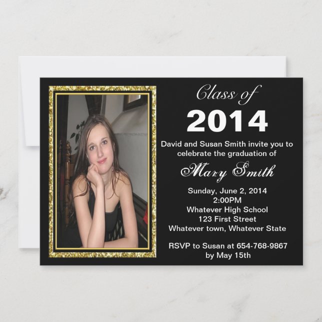Gold Glitter Photo Frame Graduation Invitation (Front)