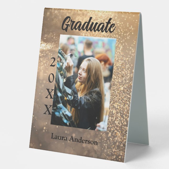 Gold glitter photo graduation add name class text (Front)