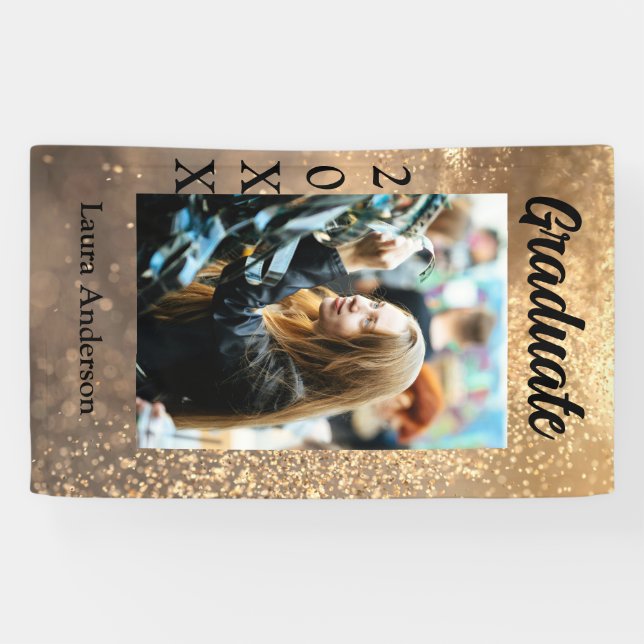 Gold glitter photo graduation add name class text banner (Horizontal)