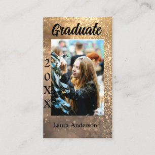 Gold glitter photo graduation add name class text business card