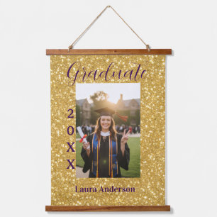 Gold glitter photo graduation add name class text hanging tapestry