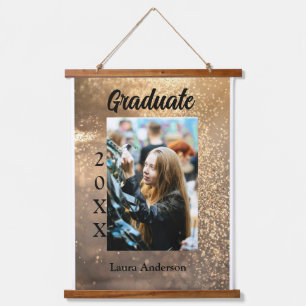 Gold glitter photo graduation add name class text hanging tapestry