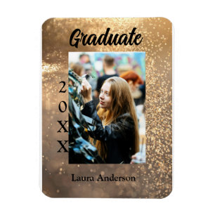 Gold glitter photo graduation add name class text magnet