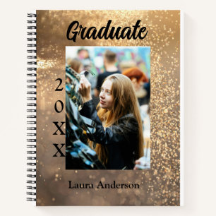 Gold glitter photo graduation add name class text notebook