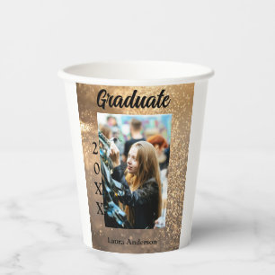Gold glitter photo graduation add name class text paper cups
