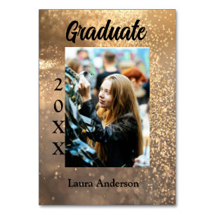 Gold glitter photo graduation add name class text table number