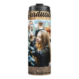 Gold glitter photo graduation add name class text thermal tumbler