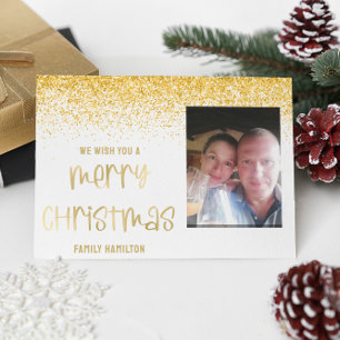 Gold Glitter Photo Horizontal Christmas Flat Holiday Card