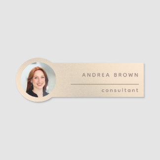 Gold Glitter Photo Professional Custom Name Tag