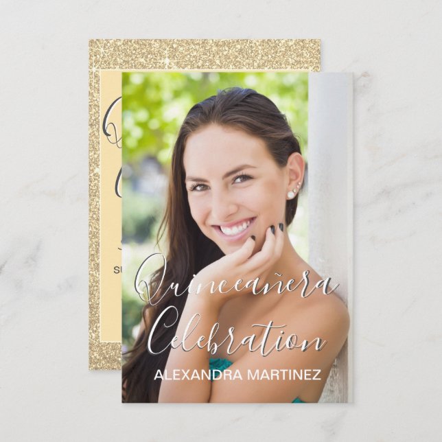 Gold Glitter Photo - Quinceanera Celebration Invitation (Front/Back)