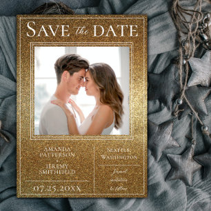 Gold Glitter Photo Save the Date