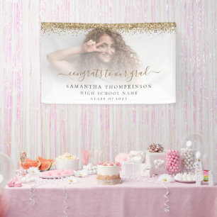 Gold Glitter Photo Script 2024 Graduation Banner