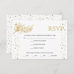 Gold glitter pine and confetti winter wedding RSV RSVP Card