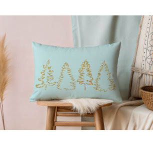 Gold Glitter Pine Trees, Ice Blue, Lumbar Cushion