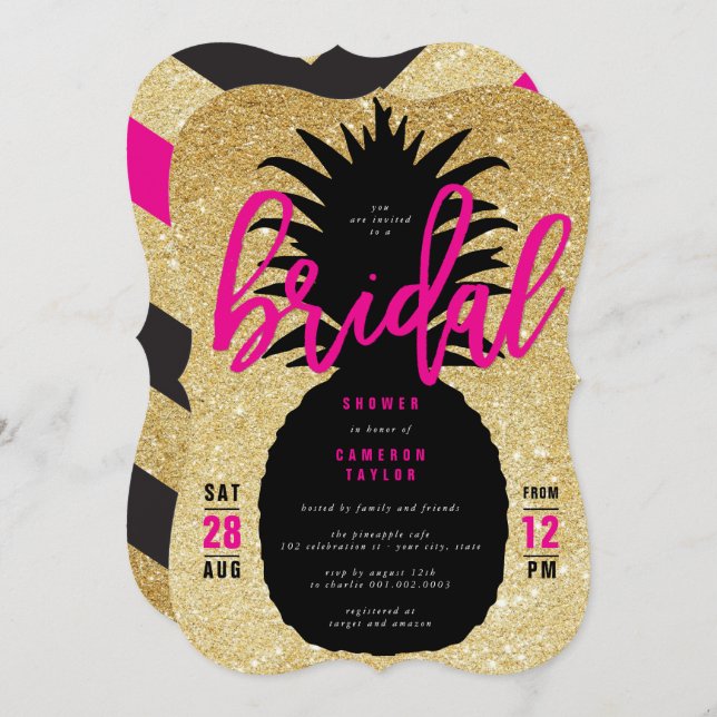 Gold Glitter Pineapple Chic Bridal Shower Invite (Front/Back)