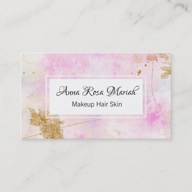 *~* Gold Glitter Pink Abstract Pastel Modern Business Card (Front)