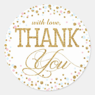 Gold Glitter Pink Blue Twins Thank You Label