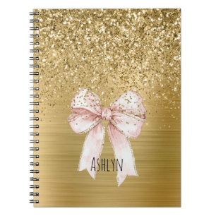 Gold Glitter Pink Bow Notebook
