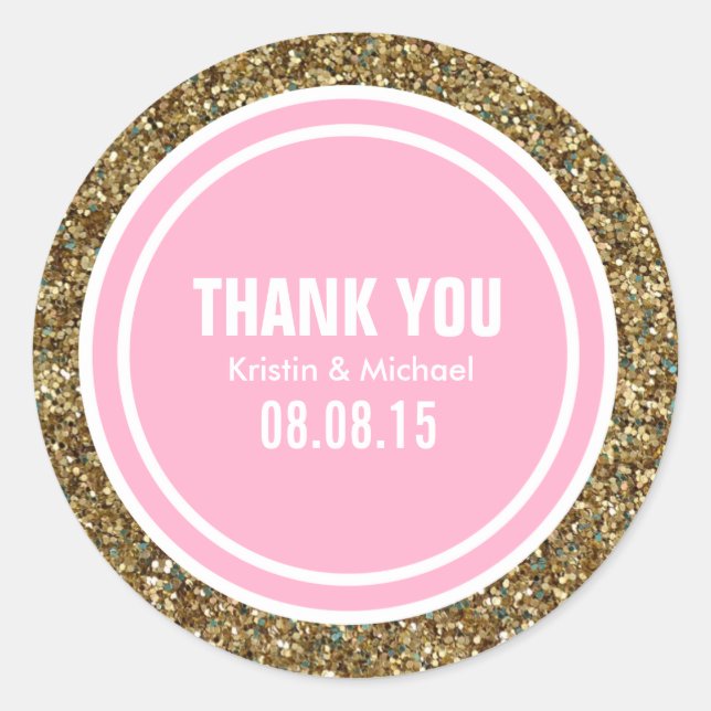 Gold Glitter Pink Custom Thank You Label (Front)