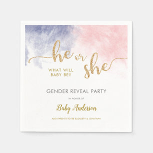 Gold Glitter Pink & Dark Blue Gender Reveal Napkin