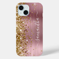 Gold Glitter Pink Foil Modern Girly Signature
