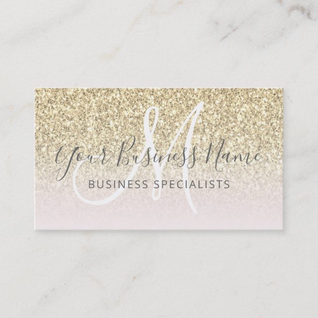 Gold Glitter Pink Girly Business Logo Monogram Business Card (Front)