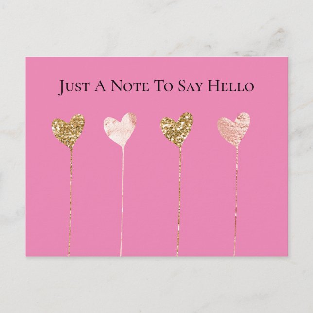 Gold Glitter Pink Glam Heart Strings Birthday Postcard (Front)