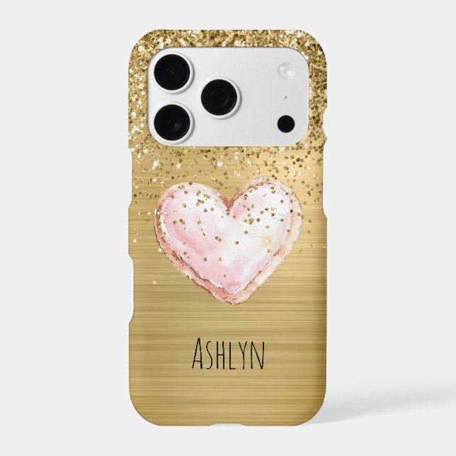 Gold Glitter Pink Heart (Back)