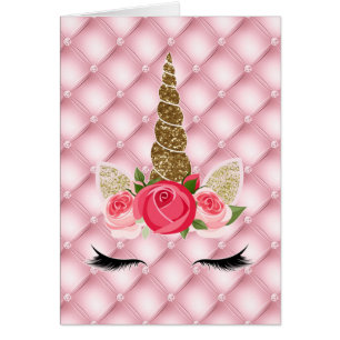 Gold Glitter & Pink Roses Unicorn Party Thank You