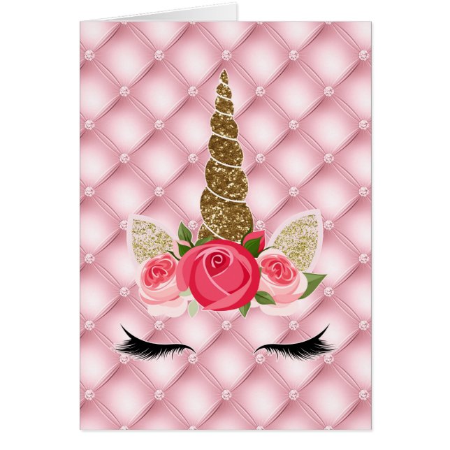 Gold Glitter & Pink Roses Unicorn Party Thank You (Front)