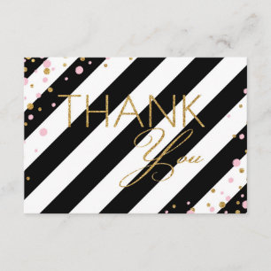 Gold Glitter Pink Sprinkles Stripe Thank You Card