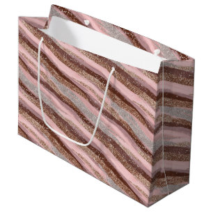 Gold Glitter Pink Stripes Large Gift Bag
