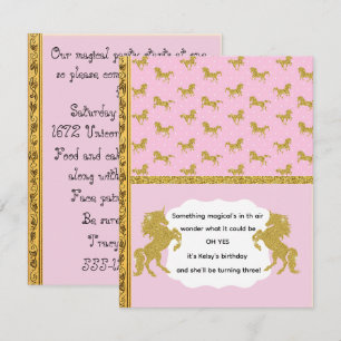 Gold Glitter Pink Unicorn Party Digital Download Invitation