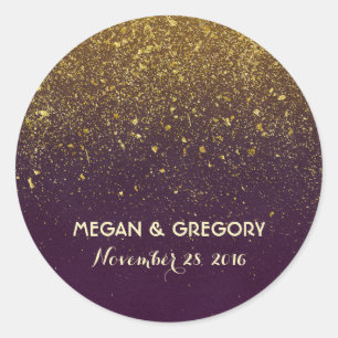 Gold Glitter Plum Vintage Wedding Classic Round Sticker