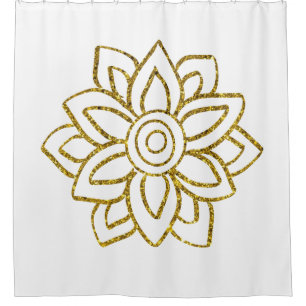 Gold Glitter Poinsettia Christmas White Shower Curtain