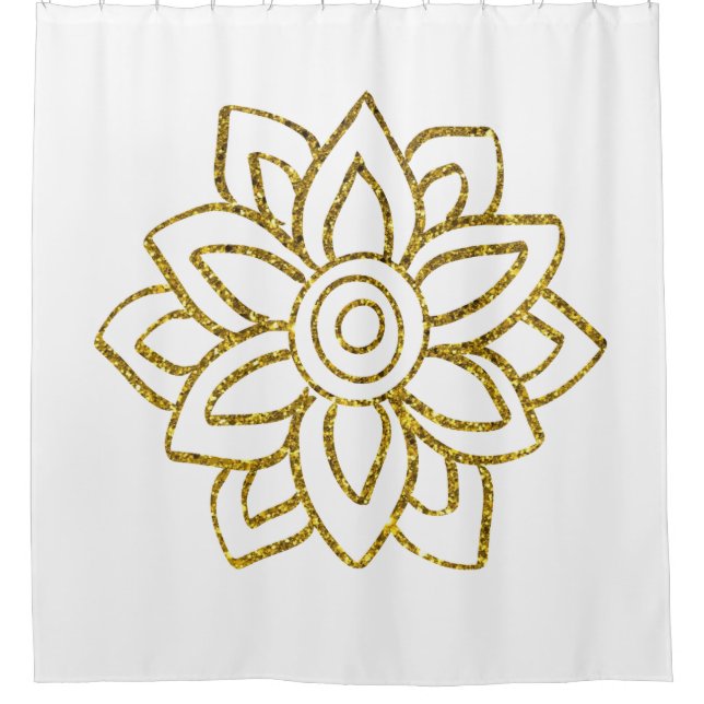 Gold Glitter Poinsettia Christmas White Shower Curtain (Front)