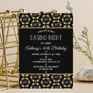 Gold Glitter Poker Chip Casino Night Party Invitation
