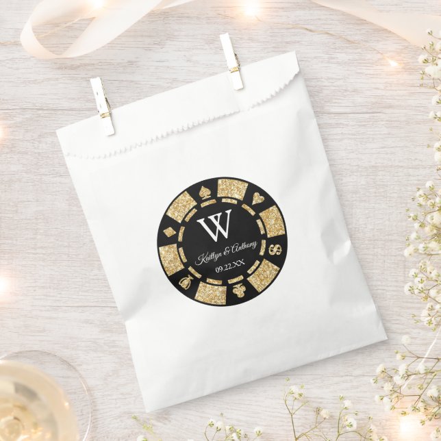 Gold Glitter Poker Chip Casino Wedding Favour Bag (Clipped)
